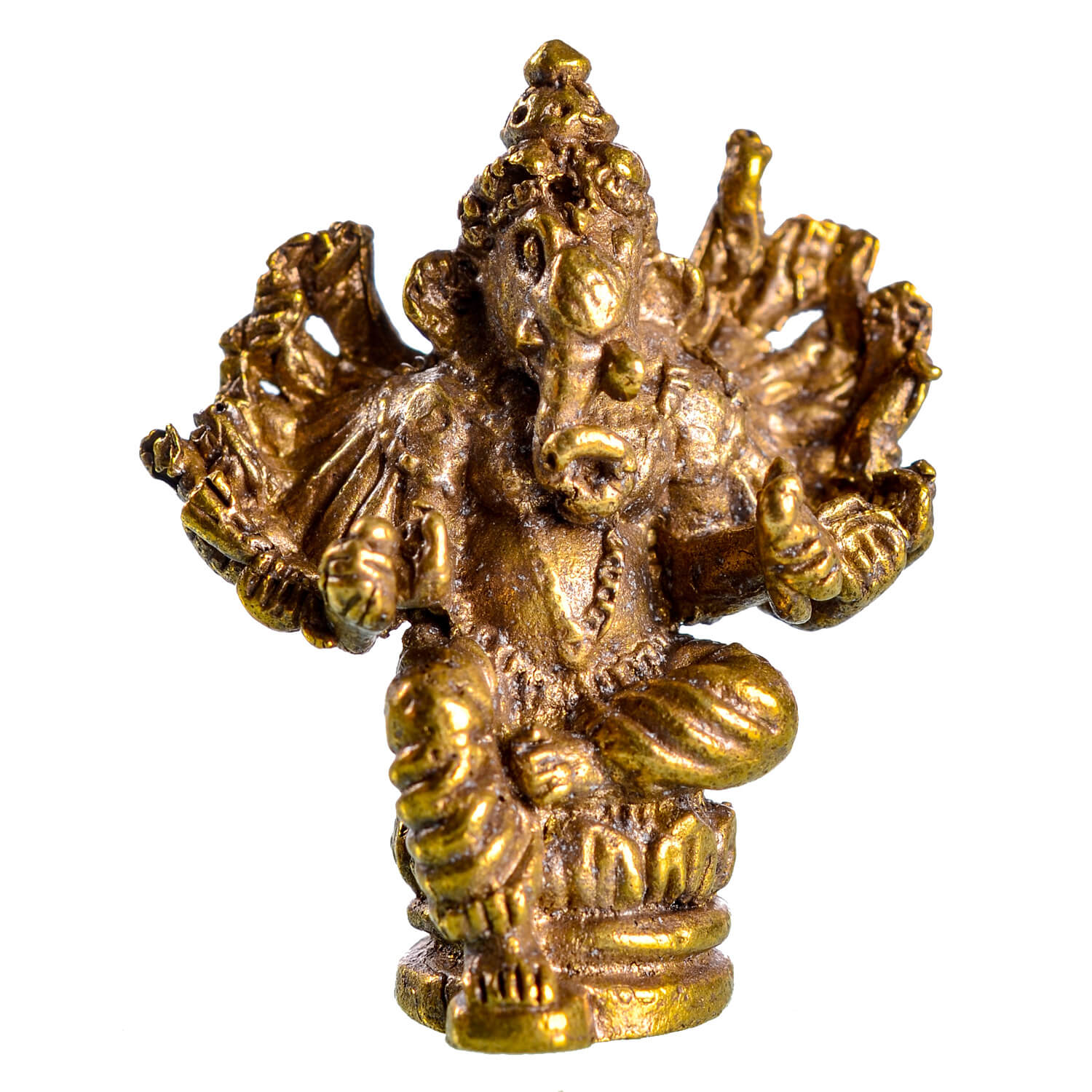 Mini-Ganesha-Statue-Sitzend-Vielarmig-Messing Buddhpur Box Ganesha: Minifigur Ganesha