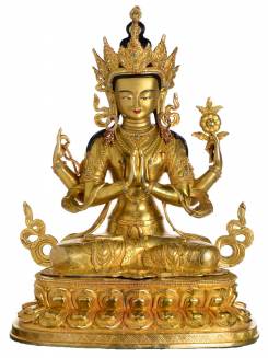 Chenrezig/Avalokiteshvara - Replika Buddha Statue vollfeuervergoldet