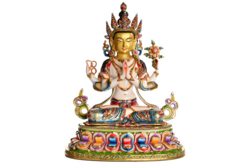 Avalokiteshvara Chenrezig Statue Vollfeuervergoldet und Bunt bemalt