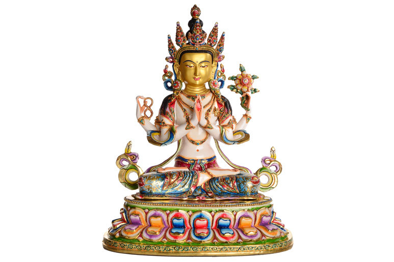 Avalokiteshvara Chenrezig Statue Vollfeuervergoldet und Bunt bemalt