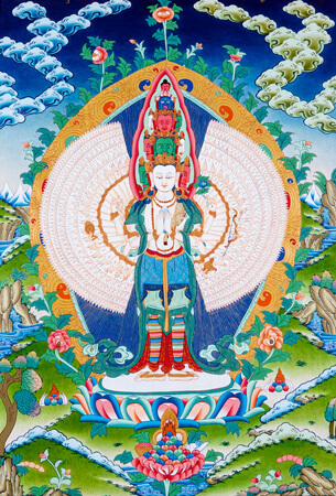 Thangka Avalokiteshvara als Ekadasa-Mahakarunika Lokeshvara