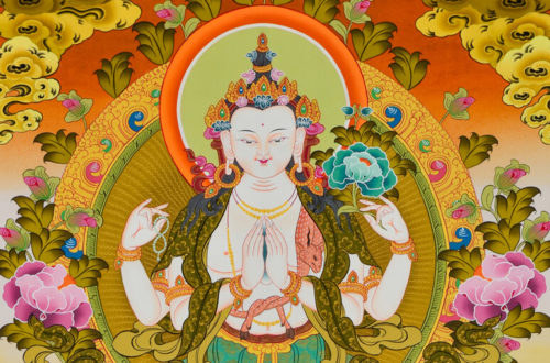 Hochwertiger Thangka Chenrezig Handgemalt Ausschnitt