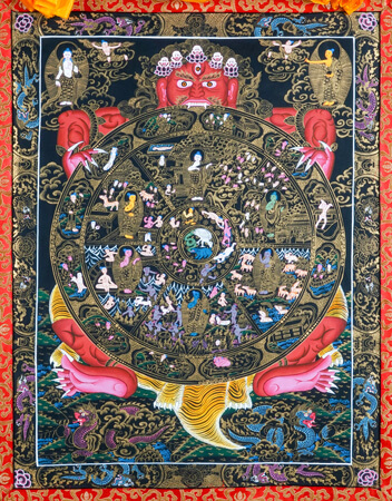 Thangka Wheel of Life schwarzer Hintergrund