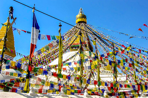 Stupa Boudhanath, Kathmandu mit Gebetsfahnen