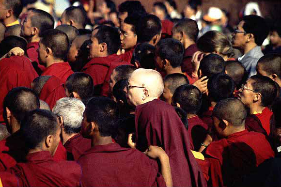 Buddhistische Mönche auf dem Neujahrsfest Lhosar in Bouddhanat, Kahtmandu.