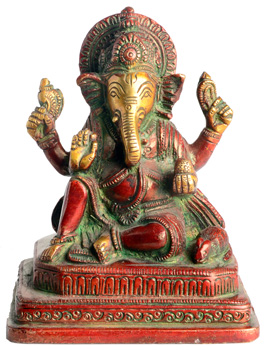Ganesha Vighnesvara Statue Messing Bemalt
