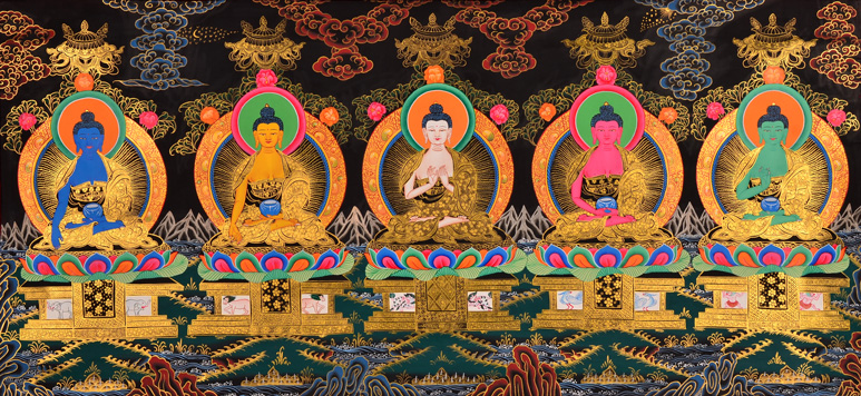 Thangka 5 Transzendenten Buddhas Bodhisattvas